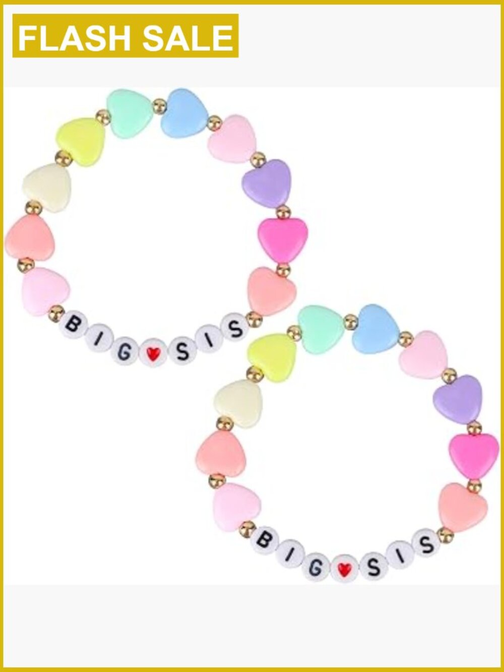 2 Big Sister Beaded Bracelet Set - Acrylic Letter Bead Heart Bangle Stretch